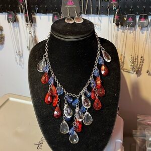 Paparazzi Red, Whit and Blue necklace and earring set